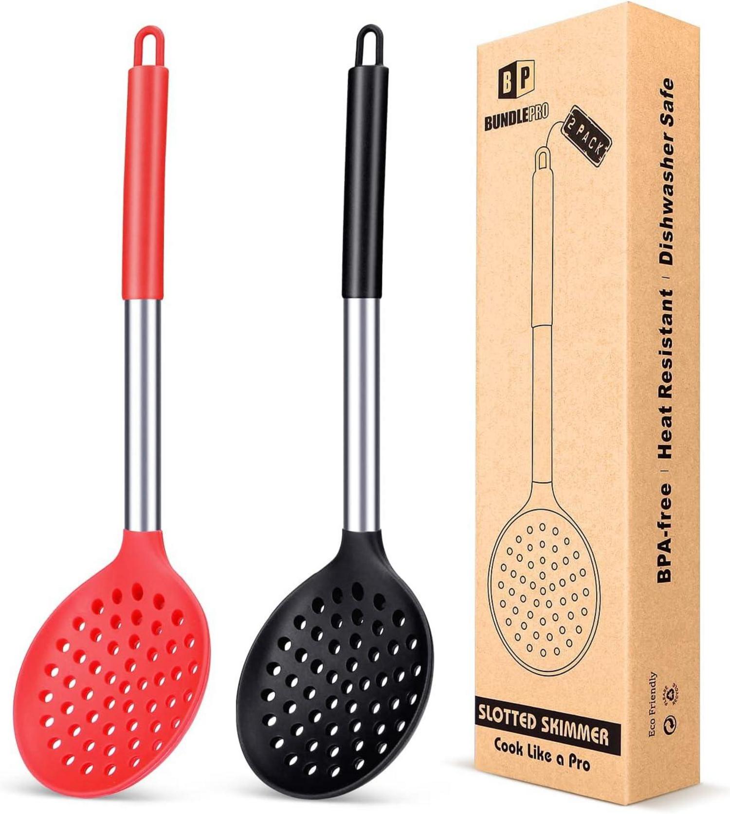 2er Set Küchen Schlitzlöffel Antihaft BPA frei Schwarz Rot