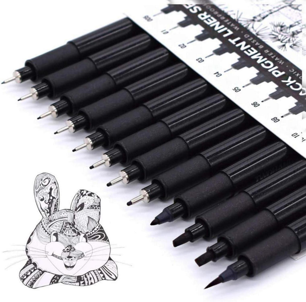 Feine schwarze Fineliner Stifte Set, wasserfest, 12 Stück