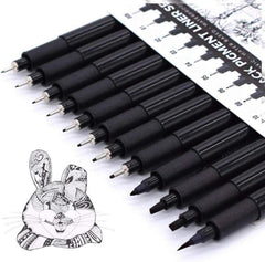 Feine schwarze Fineliner Stifte Set, wasserfest, 12 Stück