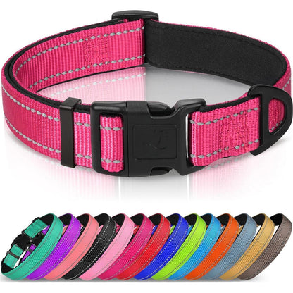 Gepolstertes Hundehalsband Neopren Nylon Reflektierend Verstellbar Hotpink S