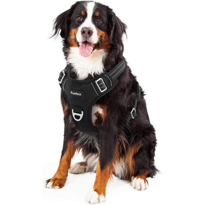 Funfox Hundegeschirr XL Schwarz Anti Zug Reflektierend