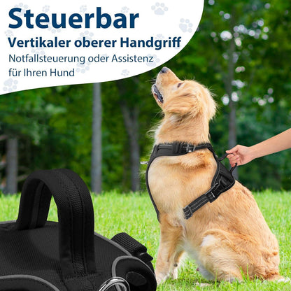 Funfox Hundegeschirr XL Schwarz Anti Zug Reflektierend