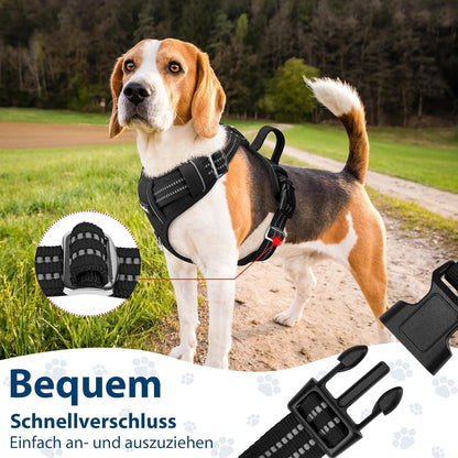 Funfox Hundegeschirr XL Schwarz Anti Zug Reflektierend