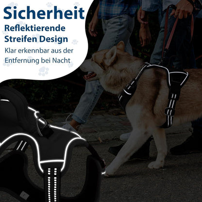 Funfox Hundegeschirr XL Schwarz Anti Zug Reflektierend