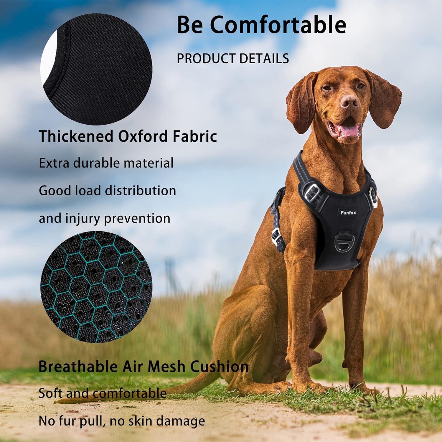 Funfox Hundegeschirr XL Schwarz Anti Zug Reflektierend