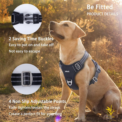 Funfox Hundegeschirr NO PULL Grosse Hunde Sicherheitsgeschirr Schwarz XL