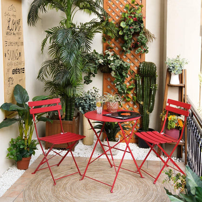 Bistro-Set 3 tlg. Gartenmöbel Stahl Klappbar Balkonset Rot