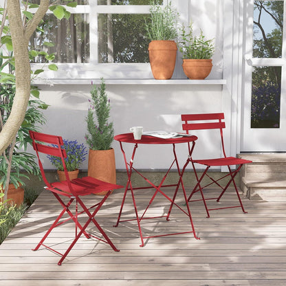 Bistro-Set 3 tlg. Gartenmöbel Stahl Klappbar Balkonset Rot
