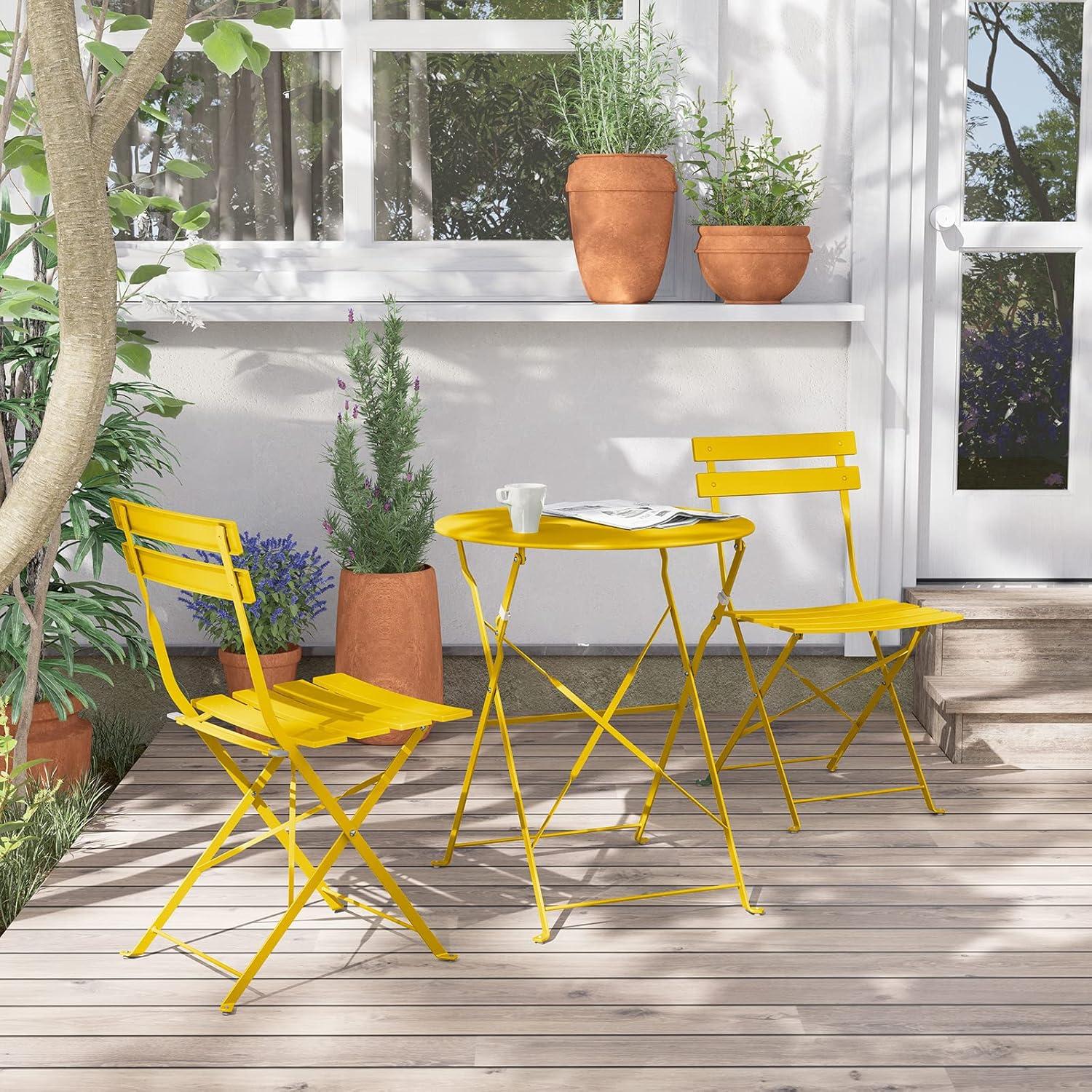 3tlg. Bistro-Set Gartenmöbel Stahl Klappbar Balkonset Gelb