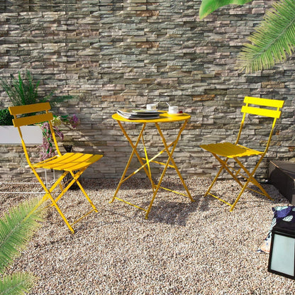 3tlg. Bistro-Set Gartenmöbel Stahl Klappbar Balkonset Gelb