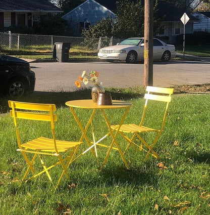 Bistro Set 3 Stück, Gartenmöbel Set 2 Stühle 1 Tisch Stahl klappbar