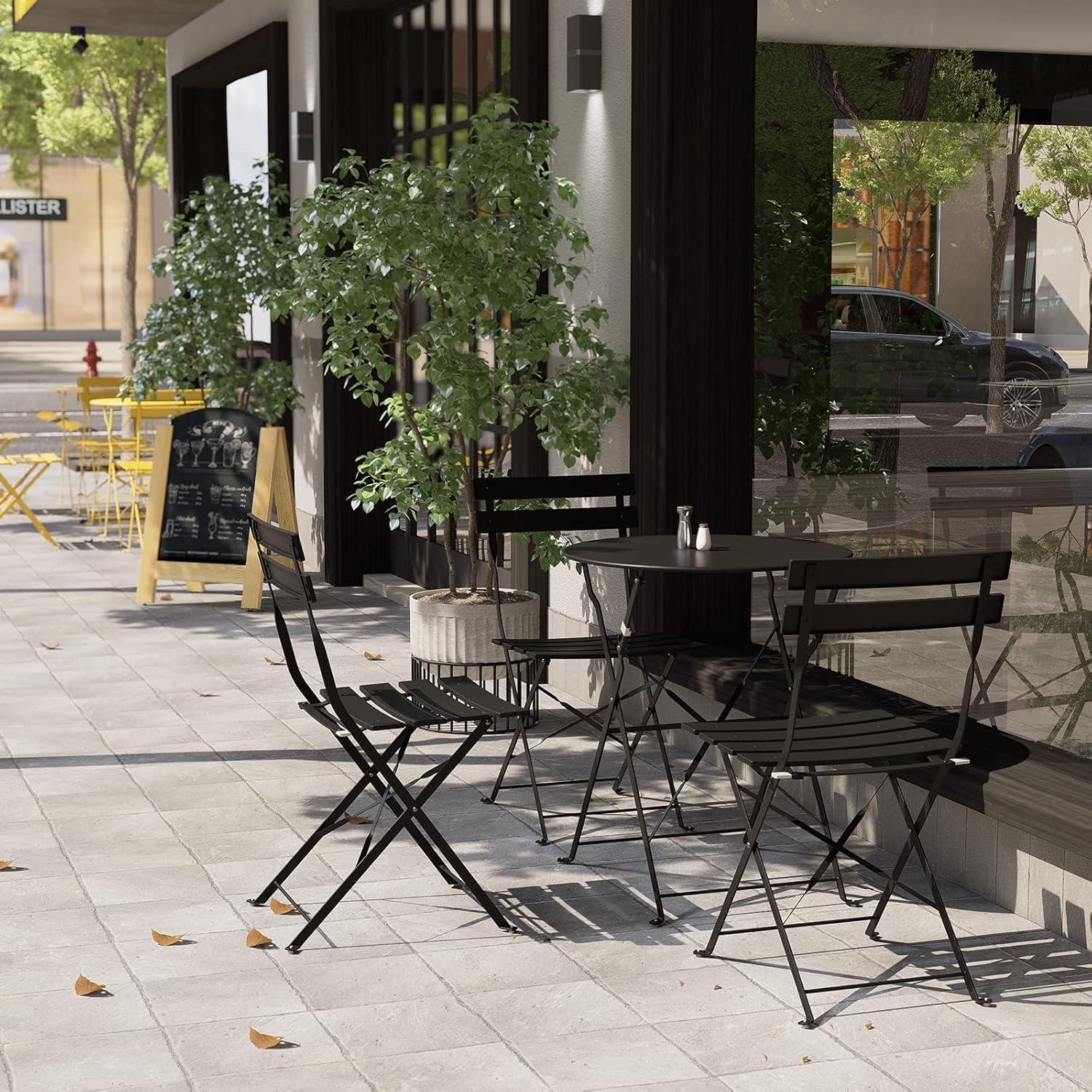 Bistro Set Premium Stahl Klappbar Schwarz