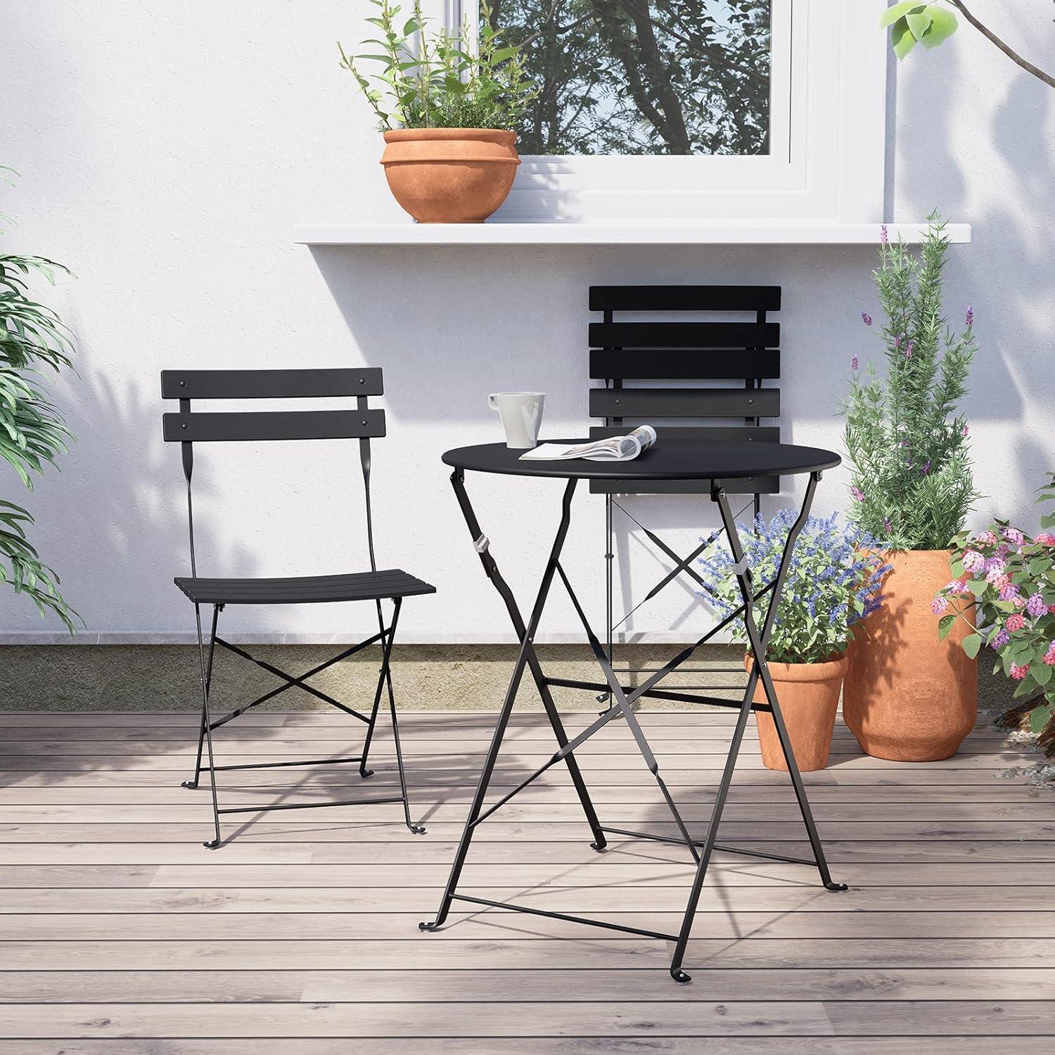 Grand patio Bistro Set 3tlg. Stahl Schwarz Klappbar Hof Garten