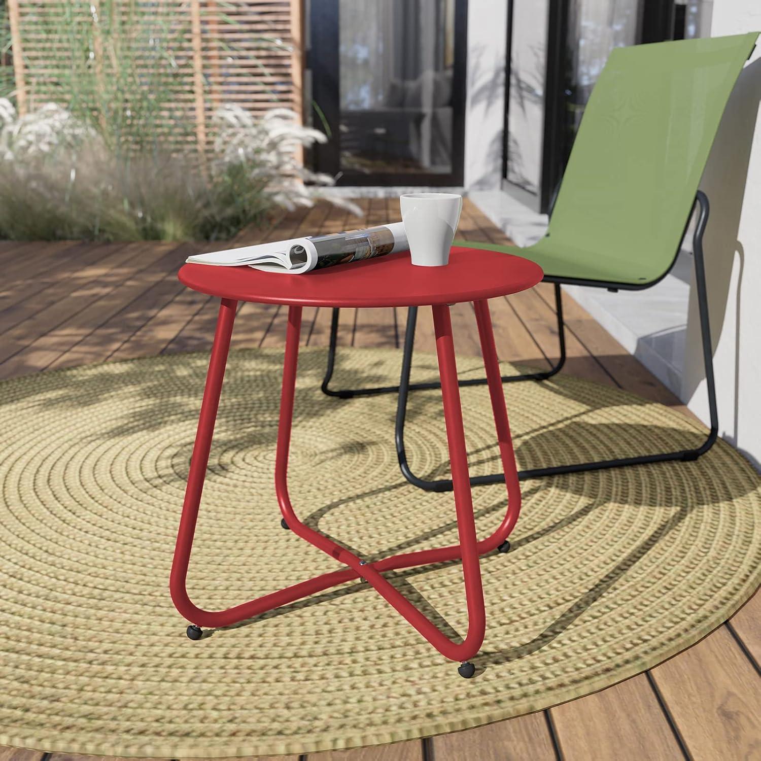 Beistelltisch Kaffeetisch Rund Garten Outdoor Stabil Leicht 45x45cm Rot