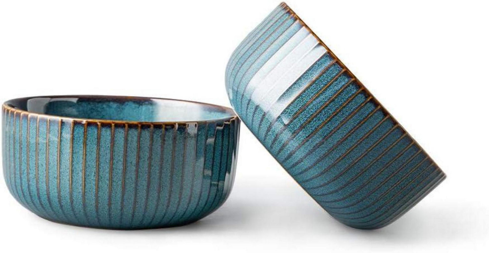 Große Keramik Müslischalen Set Retro Blau 15.5CM 2er