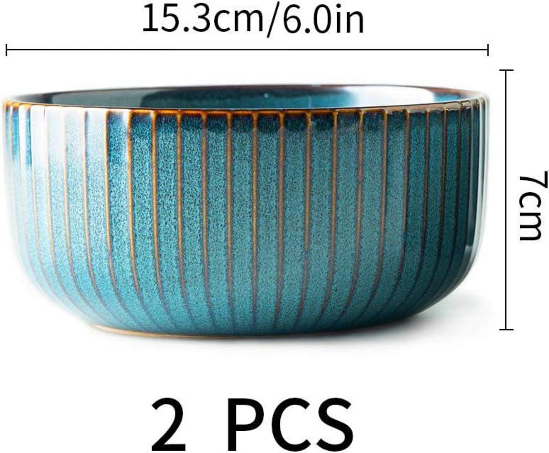 Porzellan Müslischalen Set 1000ml Retro Keramik Blau 2er Serie