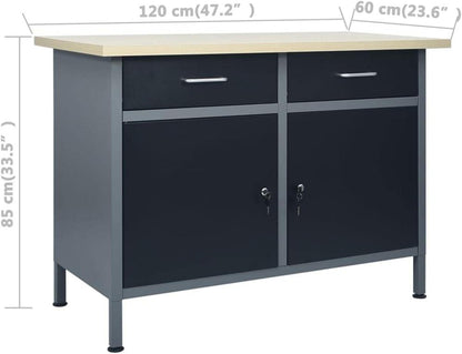 vidaXL Werkbank mit 2 Schubladen, 2 Schränken, Schwarz