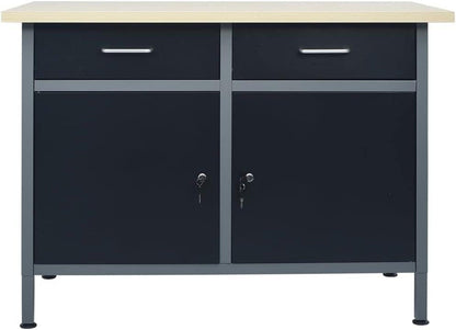 vidaXL Werkbank Schwarz 2 Schubladen 2 Schränke Türen Stahl 120x60x85cm
