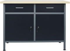 vidaXL Werkbank Schwarz 2 Schubladen 2 Schränke Türen Stahl 120x60x85cm