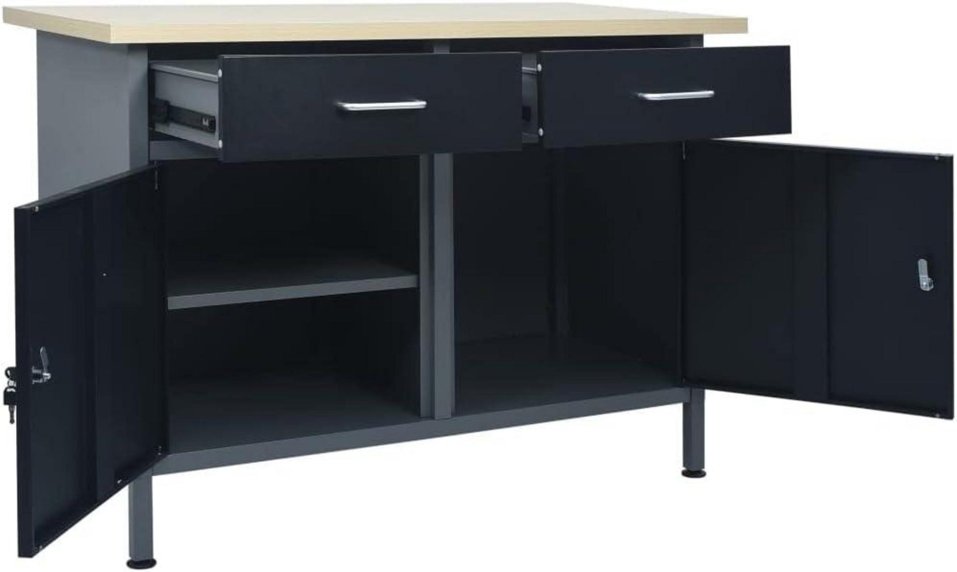 Werkbank mit Schubladen und Schränken Schwarz 120x60x85cm