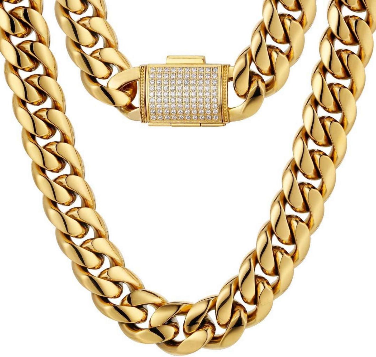 Hochwertige 18mm Gold beschichtete Panzerkette aus Edelstahl mit Iced