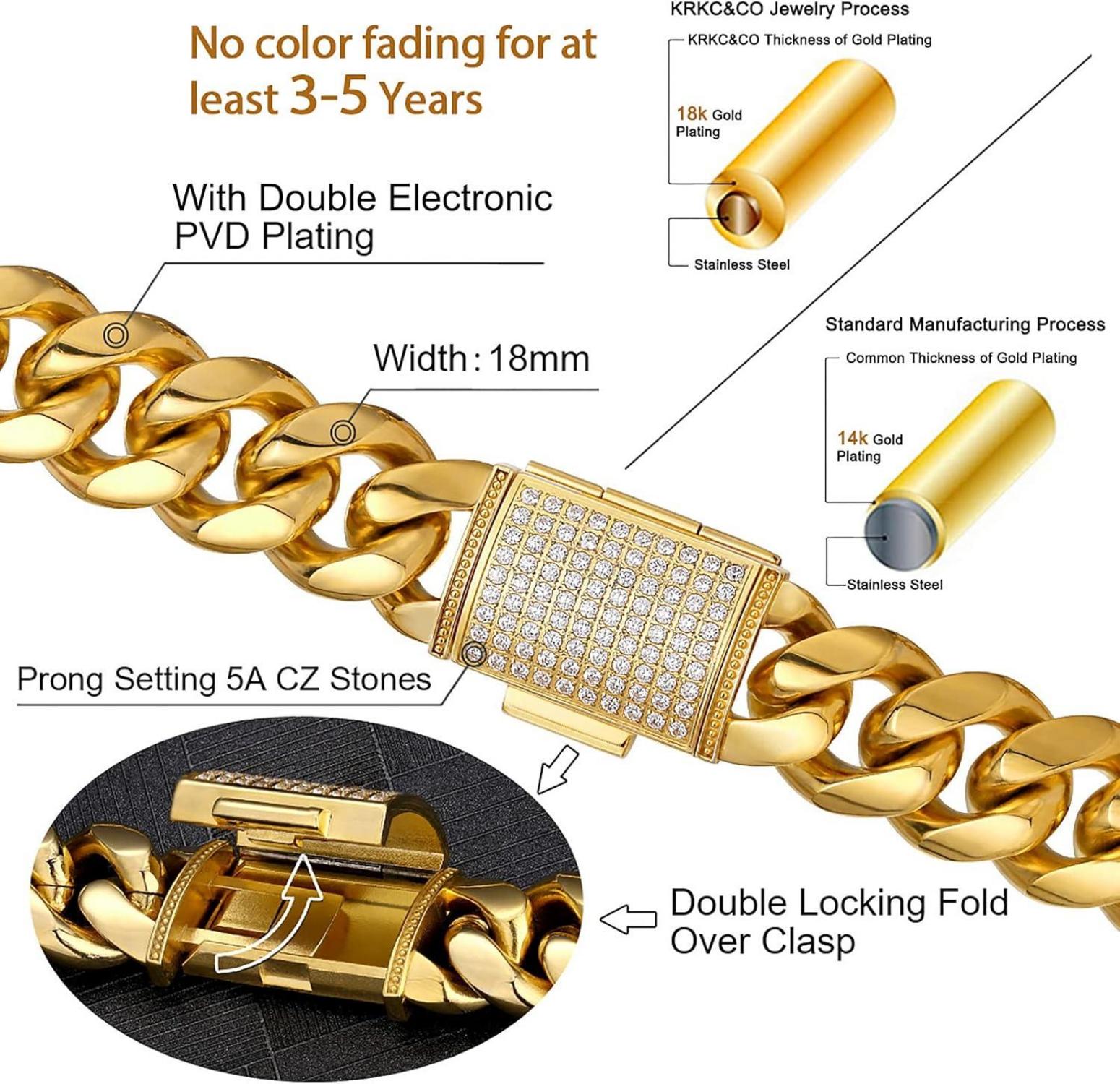 Herren Panzerkette 18K Gold beschichtet Edelstahl 18mm 46cm