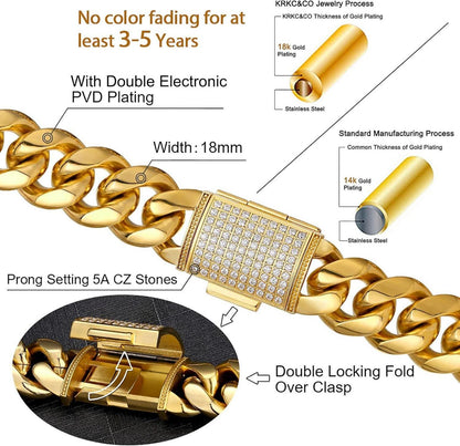 Herren Panzerkette 18K Gold beschichtet Edelstahl 18mm 46cm
