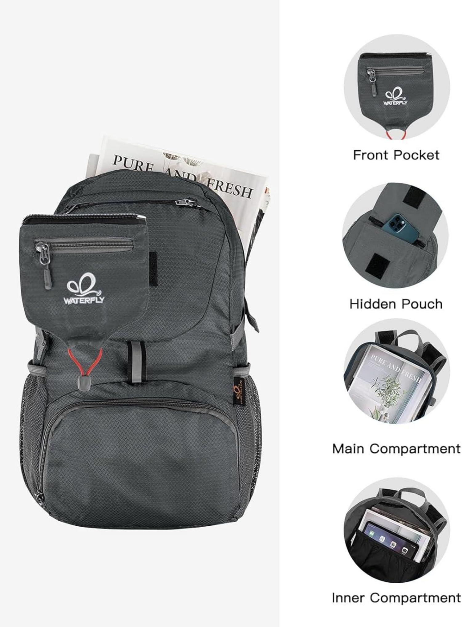 WATERFLY Ultraleicht Faltbarer 20L Rucksack grau Herren Damen