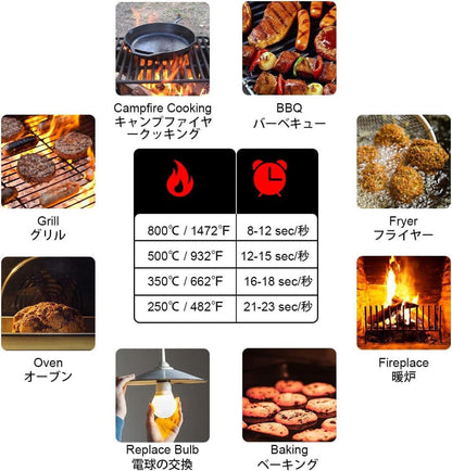 Hitzebeständige Grillhandschuhe 800°C - 2er Set, Leder, Universalgröße - Schwarz