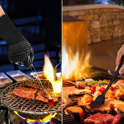 Grillhandschuhe 800 Grad, Ofenhandschuhe Leder hitzebeständig BBQ
