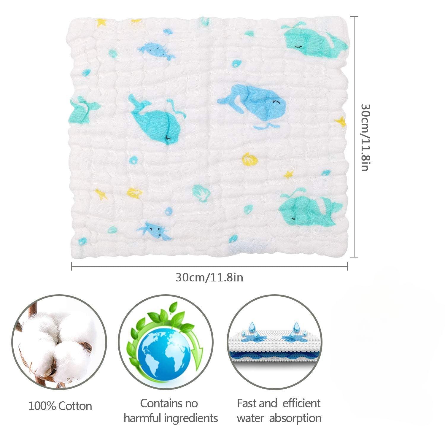 ABirdon Baby Musselin Waschlappen Set 10er Bio-Baumwolle 30x30cm