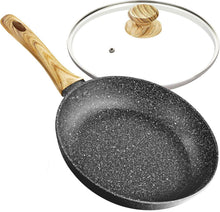 Antihaft-Bratpfanne mit Deckel aus Stein 20cm, Holzgriff