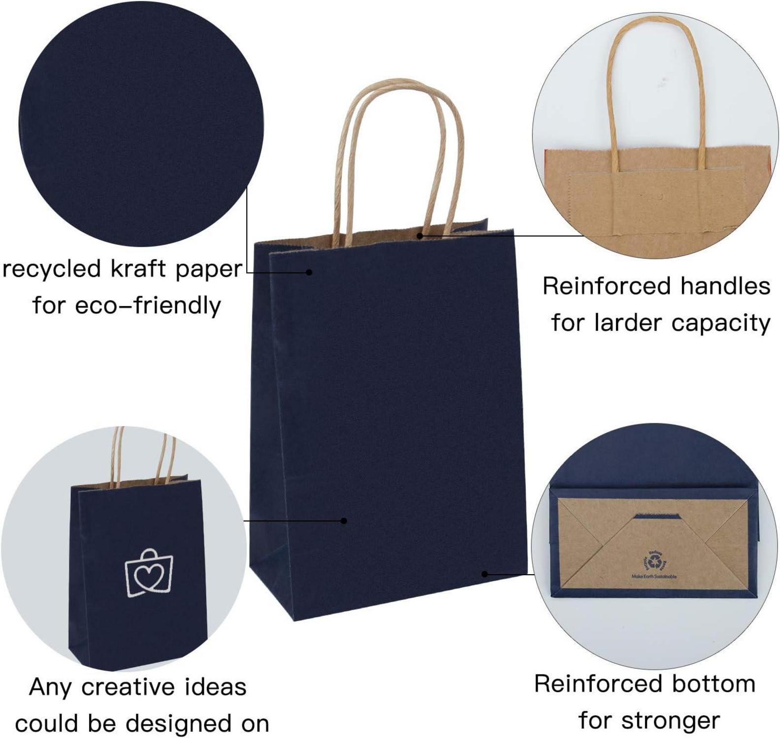 25x Kraftpapiertüten 15x8x21 cm Navy Geschenktüten mit Griffen
