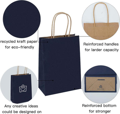 25x Kraftpapiertüten 15x8x21 cm Navy Geschenktüten mit Griffen