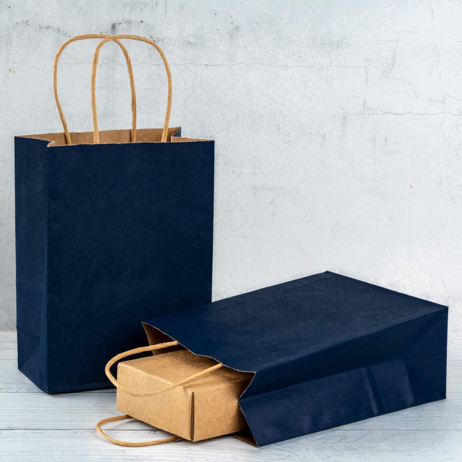 25x Kraftpapiertüten 15x8x21 cm Navy Geschenktüten mit Griffen