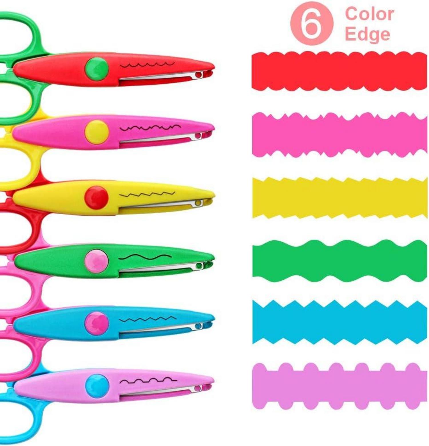 Bunte Kinderscheren Set, 6er-Pack, Bastelscheren für Kinder, Zick-Zack Muster, 13,5 cm