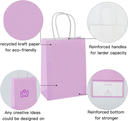 Kraftpapiertüten Lila Geschenktüten 15x8x21 cm mit Griffen 25 Stück