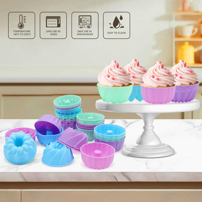 24Pack Silicone Donut Mold Baking Cups Pan Muffin Jello Bagel Purple