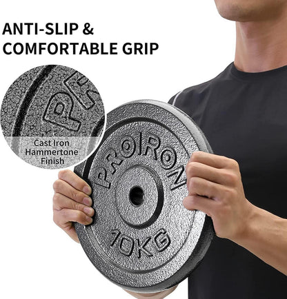 PROIRON Hantelscheiben-Set aus Gusseisen 1,25 kg - 10 kg, 2,5 cm Hantelstange - Verschiedene Größen