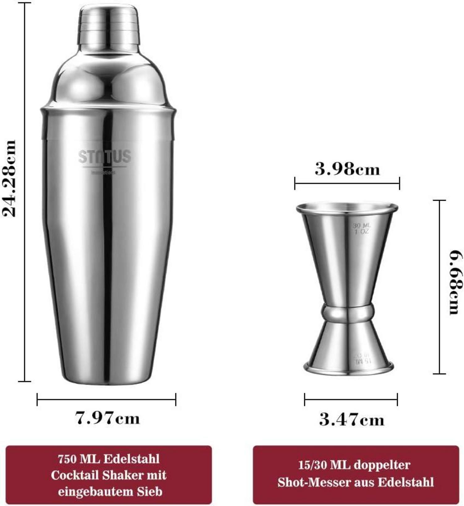 STNTUS Cocktail Shaker Set 750ml Edelstahl Mixer mit Jigger
