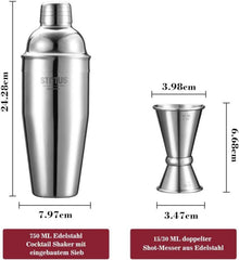 STNTUS Cocktail Shaker Set 750ml Edelstahl Mixer mit Jigger