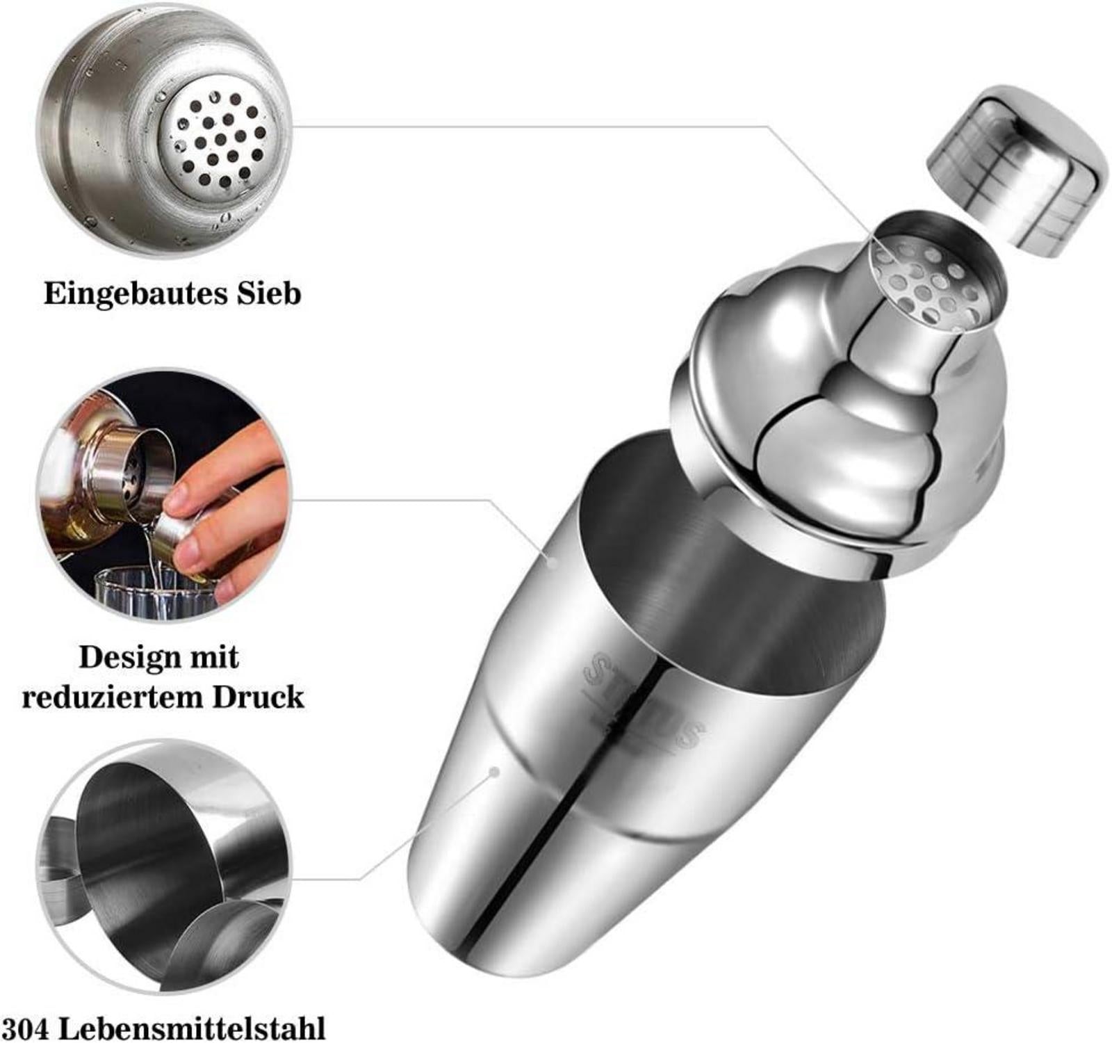 Cocktail Shaker Edelstahl Mixer Jigger Geschenkset Bar Zubehör 750ml