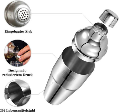 Cocktail Shaker Edelstahl Mixer Jigger Geschenkset Bar Zubehör 750ml