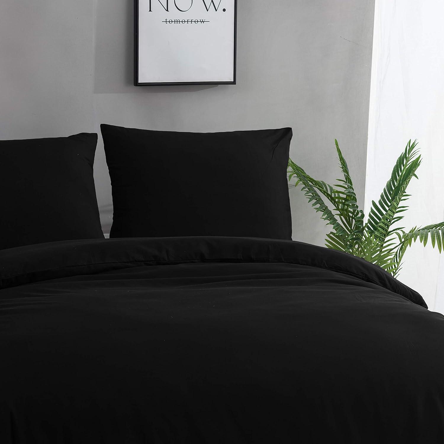 Bettwäsche Mikrofaser 200x220 cm Schwarz 110 g/m² 2 Kopfkissenbezug