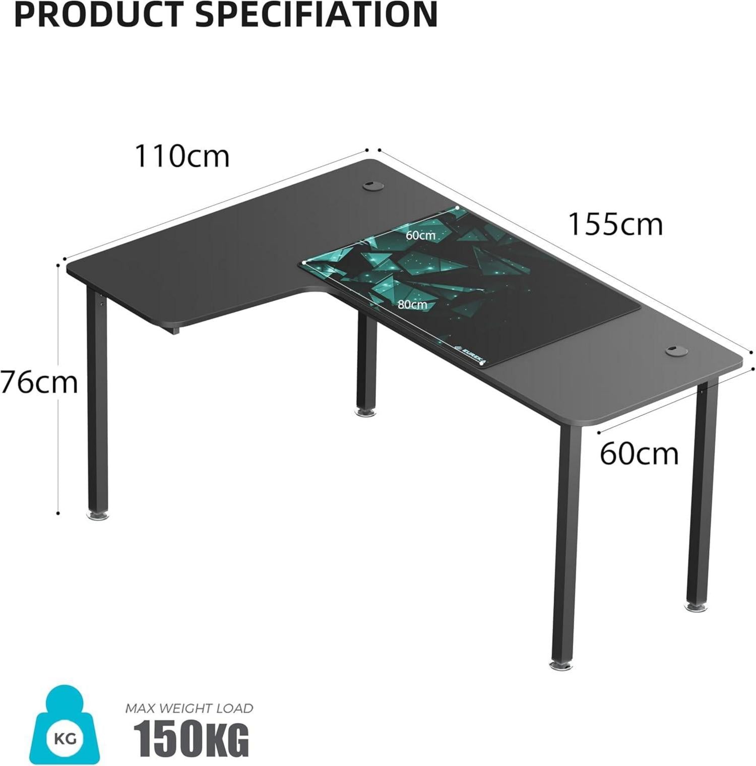 Gaming Schreibtisch 155x110cm L-Form PC Computertisch Büro & Zuhause