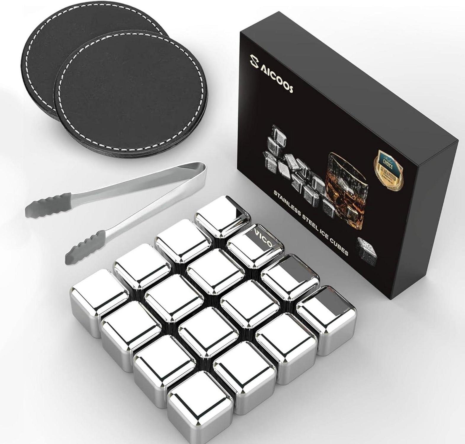 16er Set Wiederverwendbare Edelstahl-Whiskysteine Ice Cubes