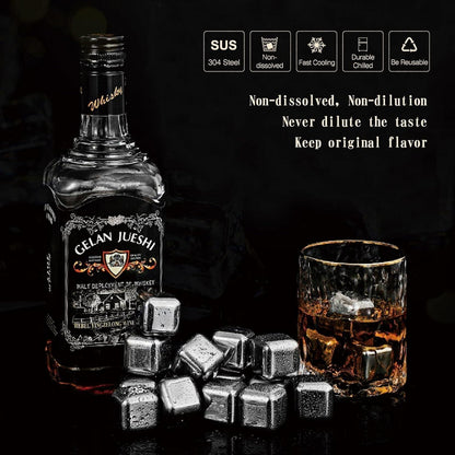 16 Wiederverwendbare Edelstahl Eiswürfel Set für Whisky