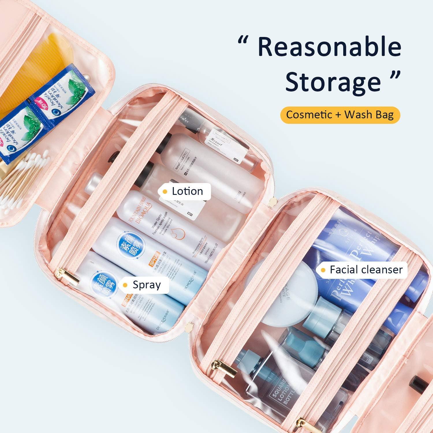 Kulturtasche Damen wasserdicht Faltbar Groß 360°Drehbare Haken Rosa