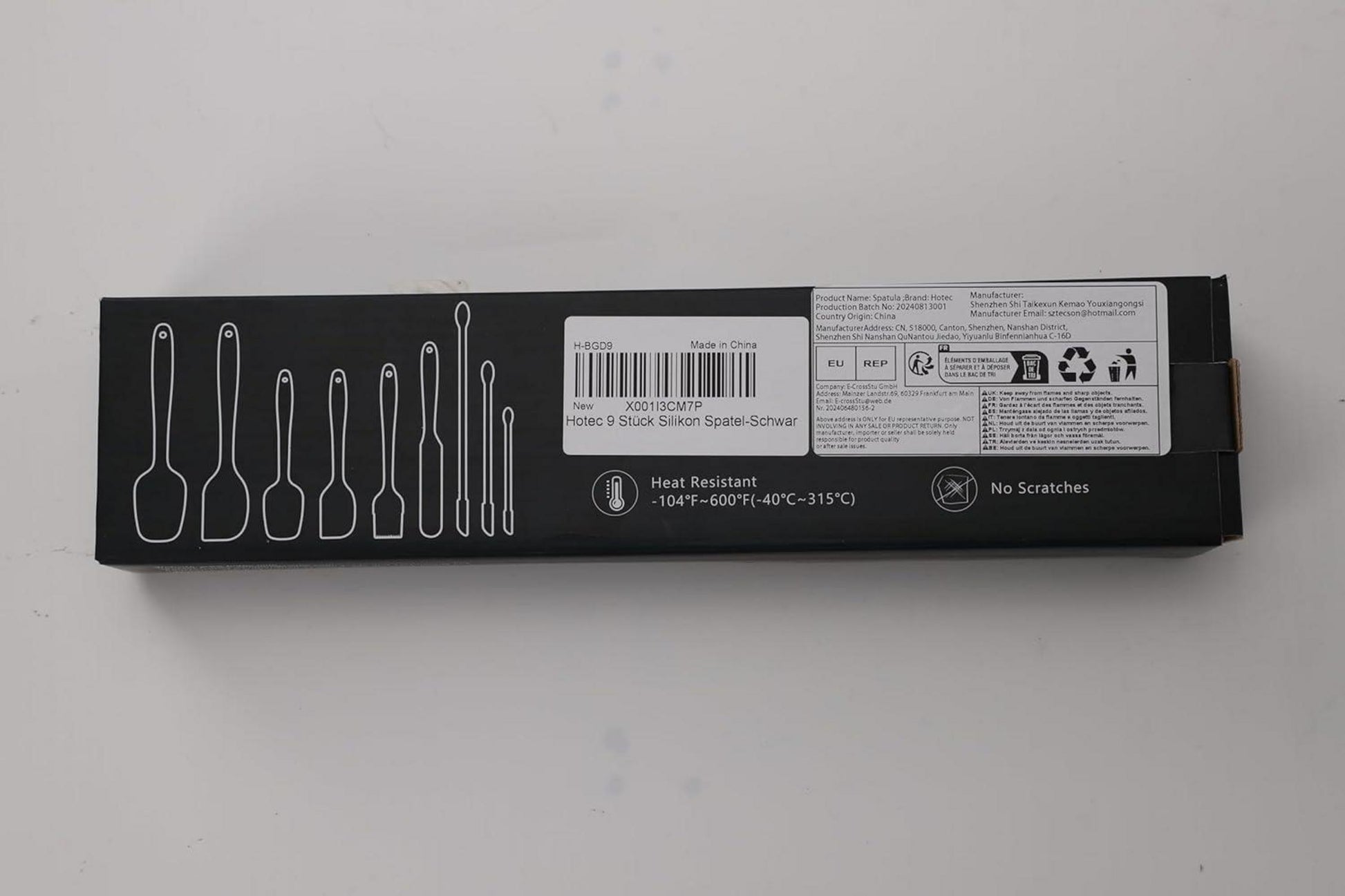 Hotec 9-teiliges Silikon-Spatel-Set schwarz, hitzebeständig, antihaftbeschichtet, BPA-frei, spülmaschinenfest