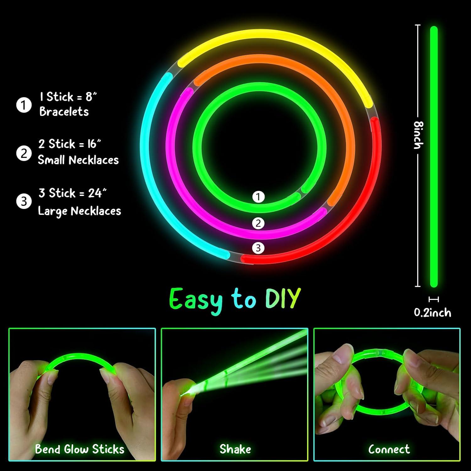DELEE Knicklichter Party Set 100 Glow Neon Leuchtstäbe für Kinder und Erwachsene